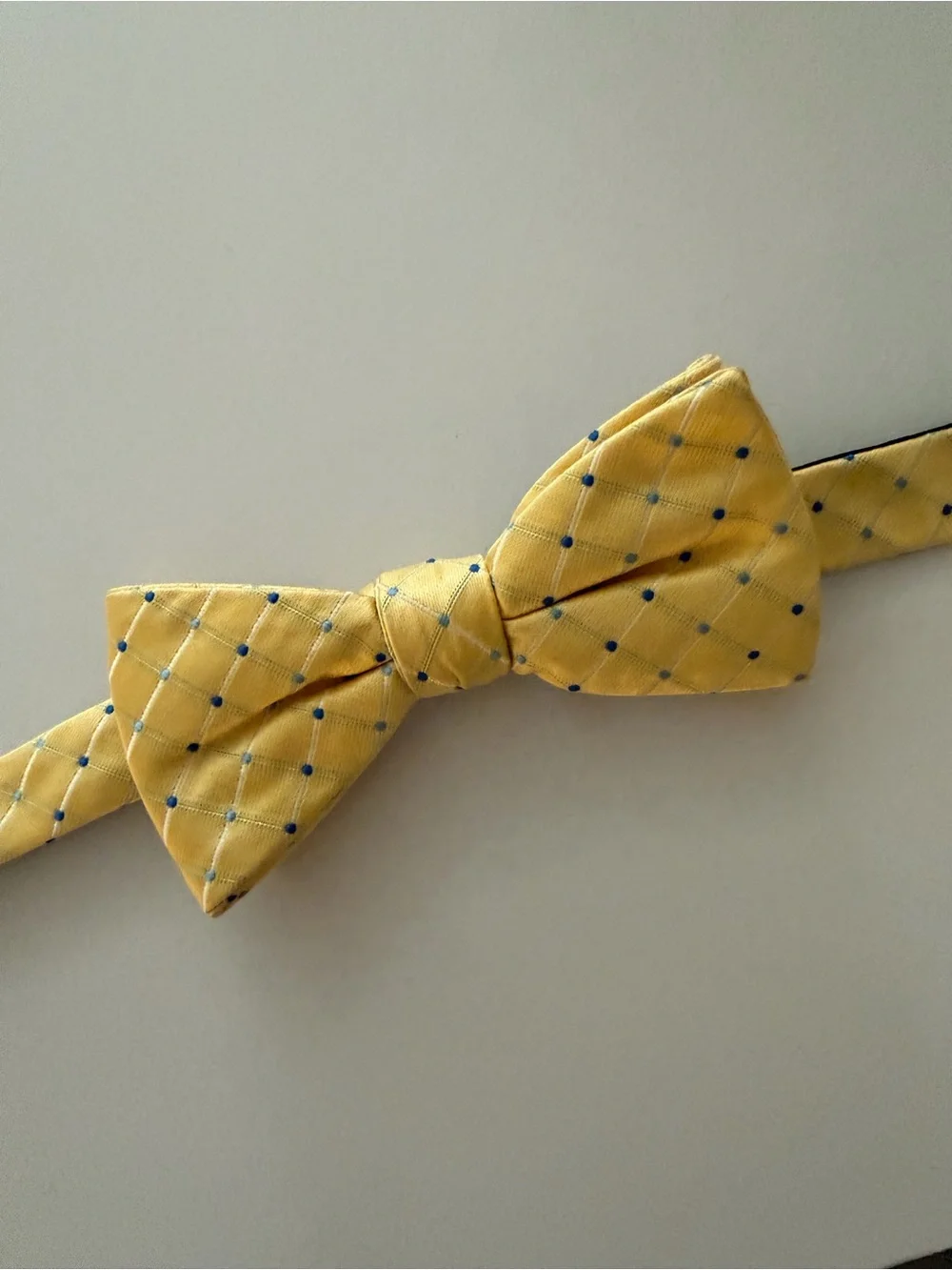 Croft & Barrow Yellow Bow Tie with Blue Dot Grid
